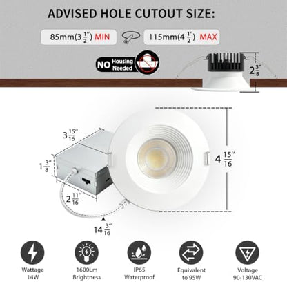Adetu 12 Pack 4 Inch 5CCT Anti-Glare LED Downlight, Recessed Ceiling Light