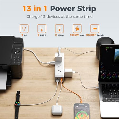 TESSAN Surge Protector Power Strip with 1050J, 1875W 15A, 6 Ft, Grey