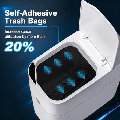 funest Bathroom Trash Can, Automatic Bagging Garbage Can, 3.5 Gallon Slim Smart Small Plastic Trash Bin, Narrow Motion Sensor Trash Can for Bedroom, Office White