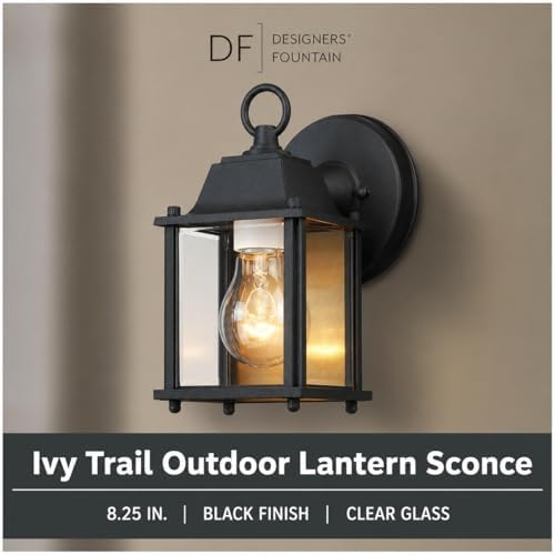 Designers Fountain Ivy Trail Outdoor Light Fixture Pack of 2, 8.25 Inch Exterior Wall Lantern Sconce Set for Front Door, Patio and Porch, Black, D334M-5EW-BK2
