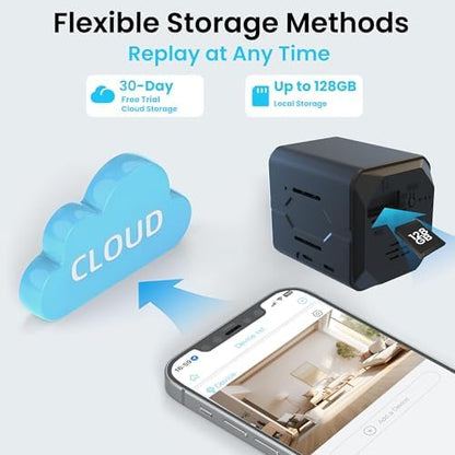 javiscam Mini Camera, 4K HD Nanny Cam for Home with Longer Battery Life, Motion Detection, App Control, Cloud & SD Storage, Wireless Camera for Pet/Baby/Nanny Surveillance