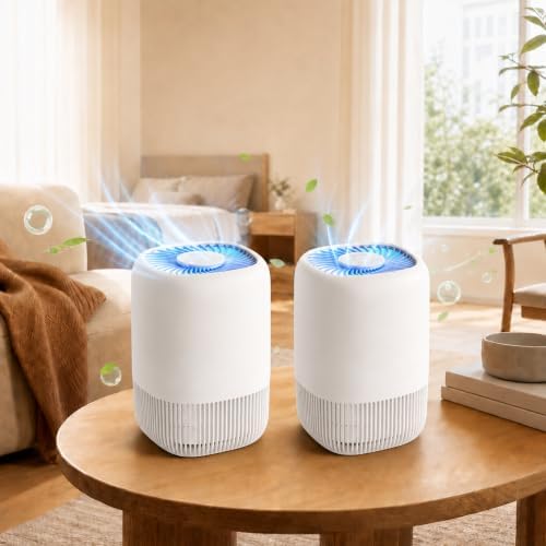 2-Pack of Air Purifiers for Home and Bedroom, Up to 1,076 Sq. Ft. Each, for Pet Hair, Odors, Pollen and Smoke, 3 Speeds, Timer, Aroma Function, 22 dB Sleep Mode, 360° Air Intake, White