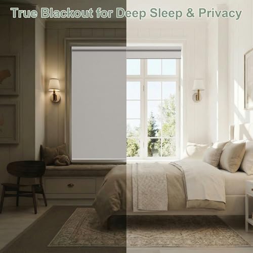 ZSHINE Motorized Blackout Roller Shades Remote Control Rechargeable(82141F)