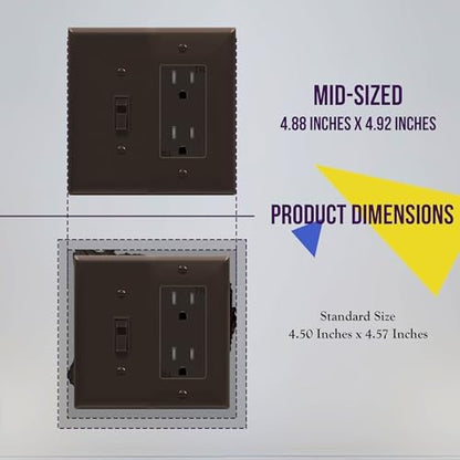 ENERLITES Combination Toggle Light Switch/Decorator Light Switch Plate, Double Switch Wall Plate, Mid-Size 2-Gang 4.88" x 4.92", Polycarbonate Thermoplastic, 881131M-BR, Brown