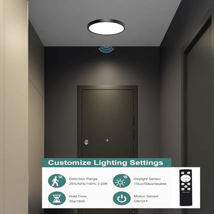 7in Motion Sensor Ceiling Light Indoor, 15W 1500LM, Black