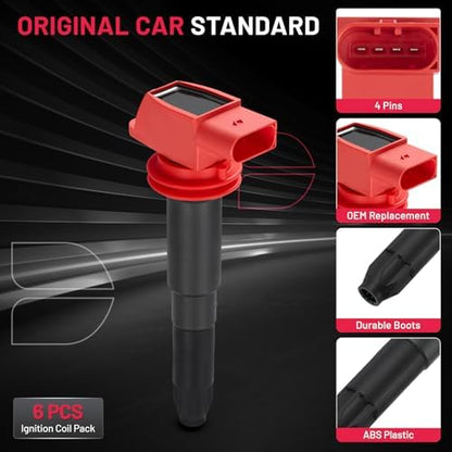 BDFHYK Ignition Coil Packs Compatible with Porsche 2011-2016 Panamera 3.6L V6,2010-2016 Panamera 4.8L V8,2008-2014 Cayenne 4.8L V8,Coil for 94860210411 UF-660 UF660 Set of 6