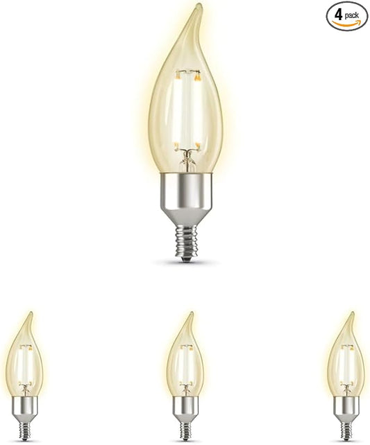 Feit Electric CFC40/927CA/FIL/AG 40 Watt Equivalent WiFi Dimmable, No Alexa or Google Assistant, Flame Tip Filament Chandelier LED Smart Light Bulb, 4.3" H x 1.4" D, 2700K Soft Whit (Pack of 4)