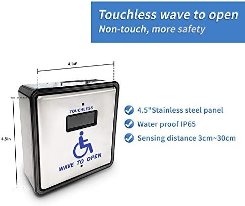 Olideauto Handicap Door Opener Touch Free Open Door,with Touchless Wireless Square 4.5'' Handicap Push Buttons Wave Sensor to Open Olide-512N