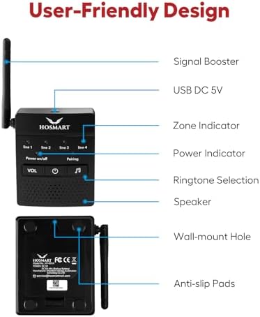 Supplemental Hosmart Driveway Alarm Motion Detectors Receiver, New Version(1 Receiver only, no Sensor)