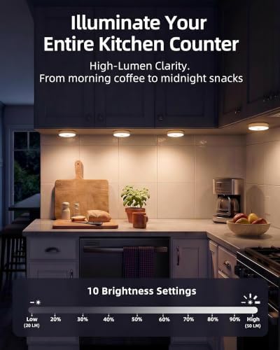 EZVALO Under Cabinet Lighting, 1000mAh Rechargeable Puck Lights with Remote, 3 Color Temps & 12 RGB Motion Sensor Closet Lights Indoor, Dimmable Under Counter Lights for Kitchen (Wood Grain, 6 Packs)