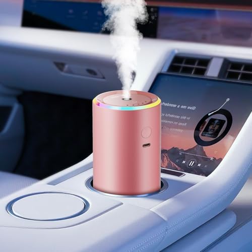 Car Air Freshener for Women, Vanilla Cream Scent Pink Smart Car Air Fresheners with 100ml Essential Oil Car Fragrance Accessories, 5 Adjustable Car Aroma Diffuser, RGB Music Syncing Light, Auto On/Off