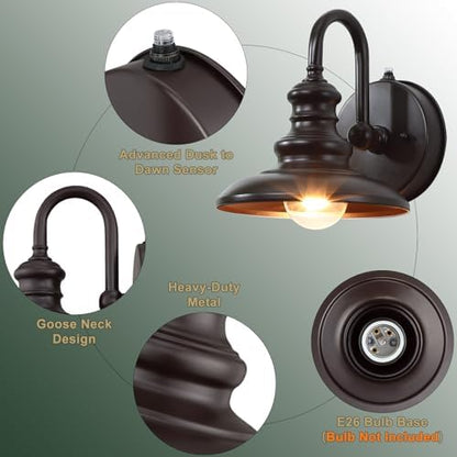 LONEDRUID Dusk to Dawn Sensor Outdoor Gooseneck Barn Light Fixture Brown