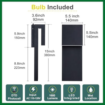 Tarentlight Dusk to Dawn Outdoor Lighting Fixture Wall Mount,Modern Integrated LED 2-Light 17W, Exterior Sensor Front Porch Light,Textured Black,Anti Rust Outside Wall Lights for House,Doorway,Garage