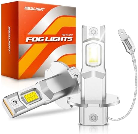 SEALIGHT H3 LED Fog Light Bulbs, 44000LM Output 6000K Cool White H3 LED Bulb, Mini Size Plug & Play H3 Bulbs for Fog Lights, 2 Pack