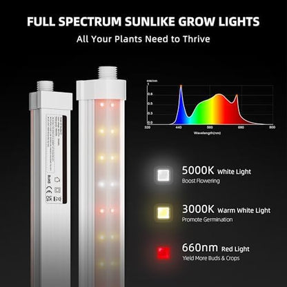 Spider Farmer 1FT LED Grow Lights for Indoor Plants,Full Spectrum (3000K+5000K+660nm),40W (4x10W,200W Equivalent),3-Level Dimmable,IP65 Waterproof,Linkable Design,Plant Light Strip for Shelve,4-Pack