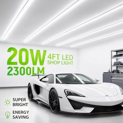 Pak 4FT LED Shop Lights, 2300LM 6500K Cool White, 20W Energy-Saving Super Bright Linkable T5 Ceiling and Under Cabinet Lighting Fixture for Garage, Workshop, Basement, Warehouse, FCC Certified, 6 Pack