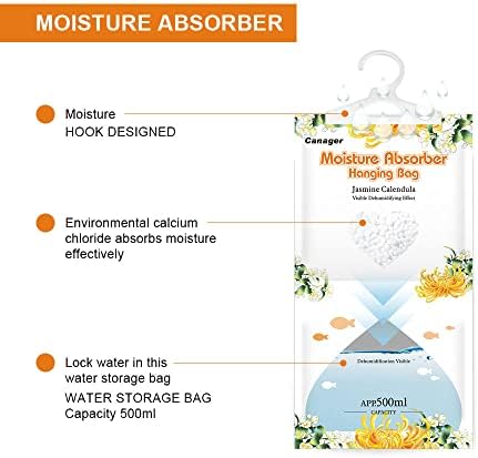CANAGER Hanging Moisture Absorber, Jasmine Calendula Moistureproof Hanging Bag，Dehumidifier Bag (8 packs) Hanging Closet Dehumidifier Bags, Moisture Absorb 12.5 oz