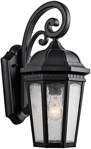 Kichler Courtyard 17.75" 1 Light Outdoor Wall Light with Clear Seeded Glass in Textured Black