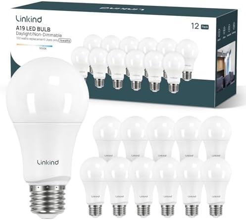 Linkind A19 LED Light Bulbs, 100 Watt Equivalent, 5000K Daylight 12 Packs