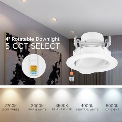Maxxima 4 in. Rotatable LED Retrofit Downlight Gimbal, 1000 Lumens, 5 CCT