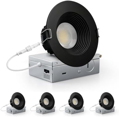 Adetu 4 Pack 4 Inch Black Anti-Glare LED Downlight, Recessed Ceiling Light