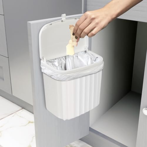 Glad Roomate Under Counter Waste Bin | Space Saving Small Trash Can for Kitchen Cabinet, Bathroom or Office | Dual Lid for Ease of Opening, 7 Liter, White, 7L (Pack of 2)