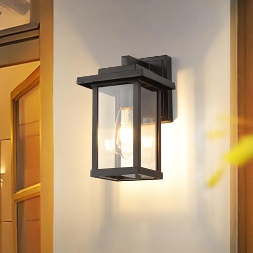 Outdoor Wall Light Modern Exterior Black Wall Mount Lanterns 2-Pack