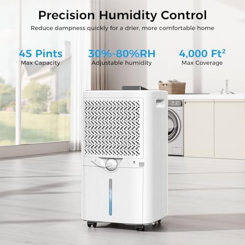 Trazico 4000 sq.ft Dehumidifier for Basement, with Drain Hose, 45 Pint/D