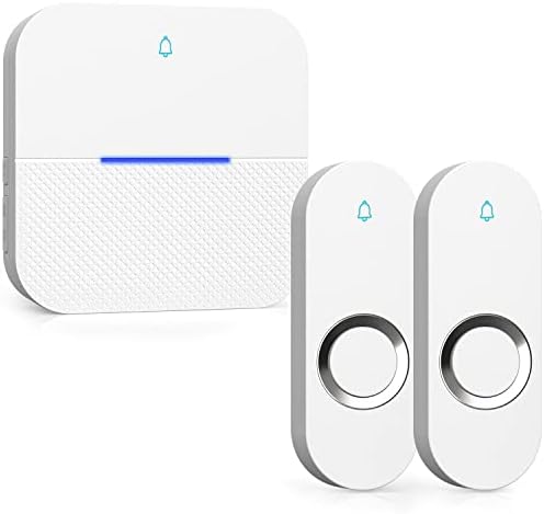 AIDA Lighted Wireless Doorbell for Home, Waterproof Battery Doorbell Wireless 1,000ft Range, 5 Volume Levels with 58 Chimes & LED Flash on Receiver (White, 2 Buttons & 1 Receiver)