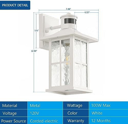 Motion Sensor Outdoor Wall Light White Dusk to Dawn Exterior Porch Lantern