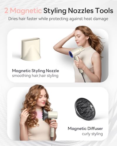 Ionic Hair Dryer, Blow Dryer with Diffuser, Smart Heat Control (Milktea)