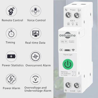 Smart Switch, 1-63A Adjustable WiFi Breaker, 20 PCS | Smart Life/Tuya APP Remote Control Monitor Voltage Power Energy Usage, Compatible with Alexa Google Home, DIN Rail Mountable