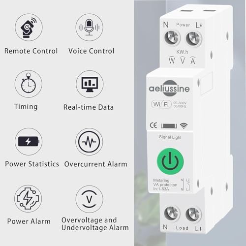 Smart Switch, 1-63A Adjustable WiFi Breaker(4 PCS) | Smart Life/Tuya APP Remote Control Monitor Voltage Power Energy, Compatible with Alexa Google Home, DIN Rail Mountable