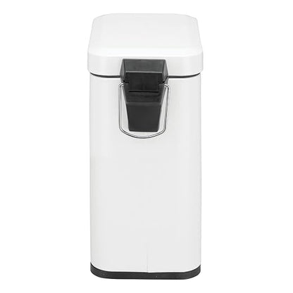 mDesign 5 Liter Rectangular Small Steel Step Trash Can Wastebasket, Garbage Container Bin for Bathroom, Powder Room, Bedroom, Kitchen, Craft Room, Office - Removable Liner Bucket, Matte White