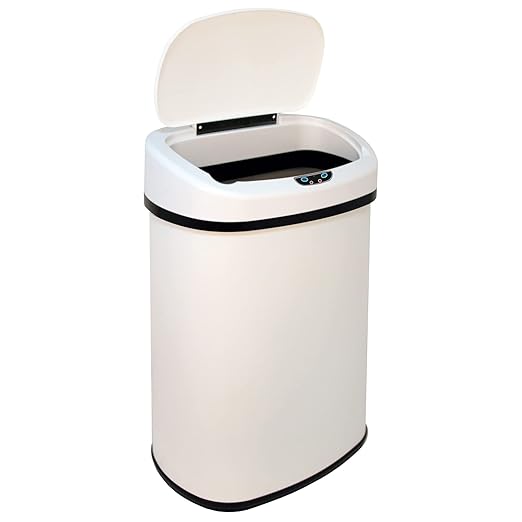 HCY Kitchen Trash Can 13 Gallon Automatic Metal Garbage Can Stainless Steel Waste Bin with Lid Smart for Kitchen,Office,Living Room,Bathroom(White), 16'(L)x11'(W)x25(H)'
