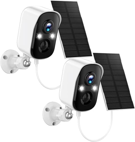 Poyasilon 2-Pack Solar Security Cameras Wireless Outdoor,2K Solar Camera Wireless for Home Color Night Vision Two-Way Talk Two Spotlights,Cloud/SD Only 2.4GHz WiFi