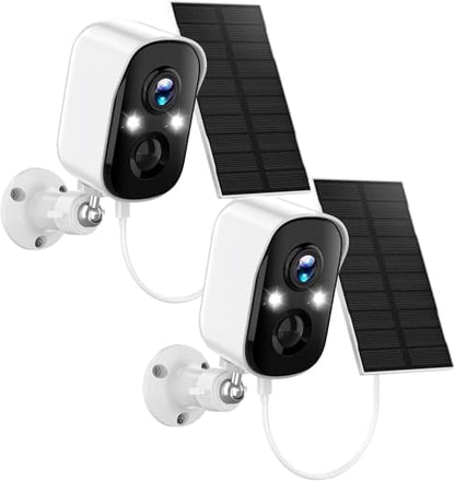 Poyasilon 2-Pack Solar Security Cameras Wireless Outdoor,2K Solar Camera Wireless for Home Color Night Vision Two-Way Talk Two Spotlights,Cloud/SD Only 2.4GHz WiFi