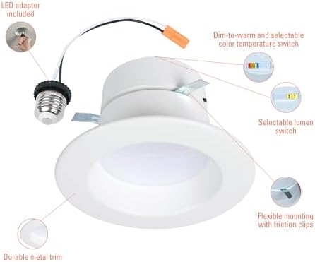 HALO RL 4 inch LED Recessed Light Retrofit Selectable CCT 2700K 3000K 3500K 4000K 5000K Dimmable Dim to Warm 600/900 Lumens Wet Location Indoor Outdoor Ceiling Downlight RL4LS9FSD2W1EWH (Pack of 4)