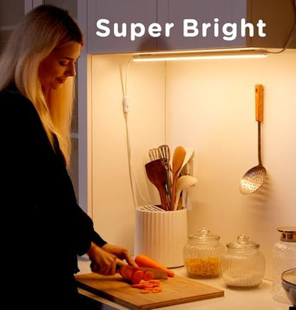 Under Cabinet Lighting Plug in AC120V 3CCT 3000/4000/5000K,Super Bright,Linkable Under Counter Lights for Kitchen,Ultra Slim LED Cabinet Light for Closet,Shelf,Sink,ETL Listed(16inch,White,2Pack)