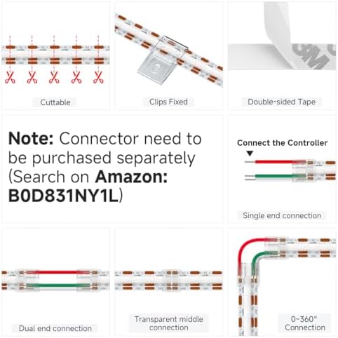 BTF-LIGHTING FCOB COB WS2812B IC RGB LED Strip DC5V 13.1FT 720LED 10mm IP30