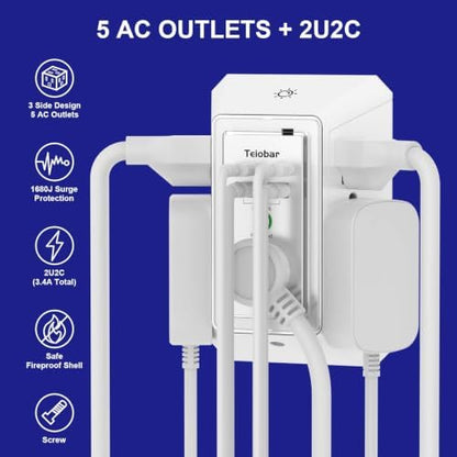 Multi Plug Wall Outlet Surge Protector with 5 Outlet & 4 USB Ports(2USB-C)