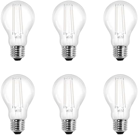 Sylvania A19 Clear LED White Filament Bulb, 6.5W, Dimmable, 800 LMS, Medium Base, 2700K, Soft White - 6 Pack (42640)