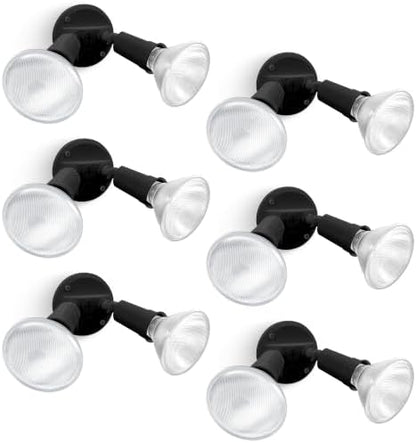 LUTEC 6 Pack Adjustable Twin Par Holder Outdoor Flood Lights, Switch Controlled Security Lights, Floodlights Fixture, Waterproof Exterior Max 300 Watt Par38 Flood Light for Garage, Yard, Porch-Black