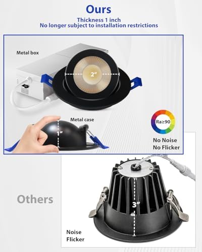 Adetu 4 Pack 2 inch 5CCT Black LED Gimbal Recessed Light, 5W=50W 550LM,120V