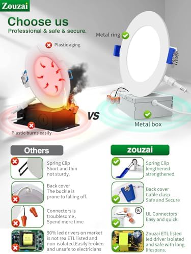 zouzai 6 Pack 4 Inch LED Recessed Ceiling Light, 810LM, 5CCT, Dimmable