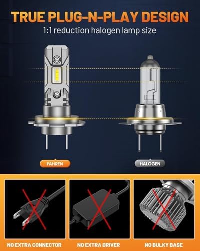 FORENNER NextGen H7 Light Bulb, 1000% Upgrade Bright, 1:1 Mini Size H7/H7LL Fog Light Thermostatic Control Design, IP68 No Adaptor Required Quick Install Light Kit Pack of 2