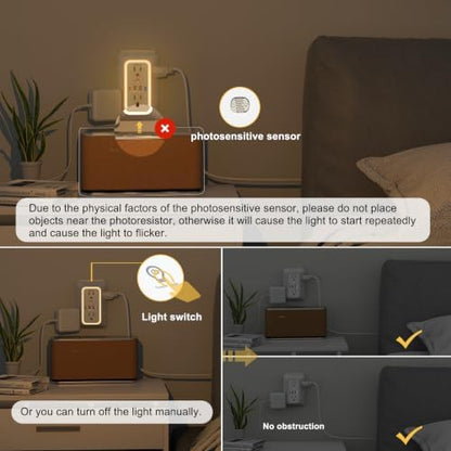 JcBlaon Surge Protector Outlet Extender, 6 Outlet Splitter and 4 USB Ports (PD 20W USB-C) with Night Light, 3 Sided Multi Plug Wall Adapter Power Strip for Home Travel Office-ETL