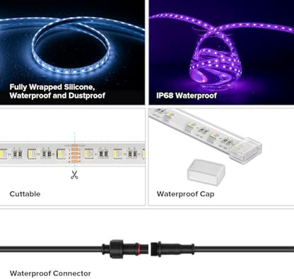 BTF-LIGHTING RGBW LED Strip IP68 Waterproof Cool White DC24V 16.4FT 300LED