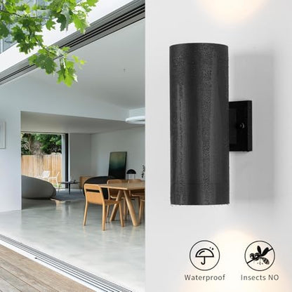 mirrea 14" Modern Outdoor Porch Light in 2 Lights, Matte Black, 2 Pack