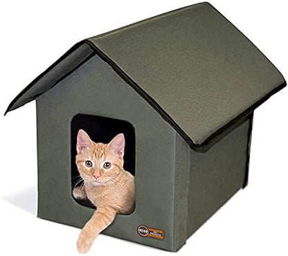 K&H Outdoor Cat House, Weatherproof Shelter for Outside Pets, Olive/Olive